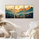 Tinonedraw Large Mountain Framed Canvas Wall Art Set of 3, Boho Nature Forest Wall Decor, Neutral Wooden Pine Trees Artwork, Sunrise Ridge Landscape Art Printing for Living Room Bedroom Office 16"x24" by CozyNest Decor