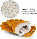 OZERO Leather Work Gloves Flex Grip Tough Cowhide Gardening Glove for Men and Women (Gold With Mesh Lining (1 Pair), X-Large) by GreenHaven Gardens