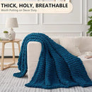 L'AGRATY Chunky Knit Blanket Throw: 80''x90'' Chenille Chunky Knitted Throw Blankets for Bed Couch - Handmade Thick Big Cable Knit Blanket - Large Crochet Rope Blankets for Home Decor(Blue) by CozyNest Decor