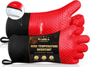 Walfos Silicone BBQ Gloves - Heat Resistant Grilling Gloves, Premium Non-Slip Kitchen Silicone Oven Mitt with Protective Cotton Layer Inside, Waterproof, Great for Grilling, Kitchen and Cooking, Red by GreenHaven Gardens