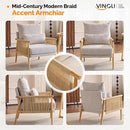 VINGLI Boho Braid Accent Armchair,Mid-Century Modern Chiar with Solid Wooden Armrest,Comfy Louge Cushion Chair with Waist Pillow for Bedroom,Living Room,Reading Room, Light Gray by CozyNest Decor