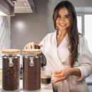Glass Storage Jars Set Elegant Containers with Airtight Bamboo Lids, Perfect for Kitchen Organization - Flour, Rice, Pasta, Sugar, Coffee Beans, Accessories Included (Coffee Jar x 2) by CozyNest Decor