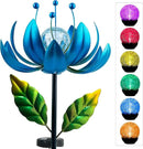 Solar Wind Spinner, 38 Inch Metal Stake Yard Spinners,Solar Powered Multi-Color LED Glass Ball with Kinetic Wind Sculpture Spinner Windmills for Yard by CozyNest Decor