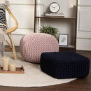 REDEARTH · Cube Low Pouf Foot Stool Ottoman - Hand Knitted Poof - Cord Boho Pouffe - Home Décor - Stuffed Footrest for Living Room - Nursery - Bedroom - Patio (16" x 16" x 8") - Navy Blue by CozyNest Decor