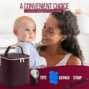 BreastMilk Cooler with Ice Packs and Tote Bags for Nursing, Large Capacity, Waterproof, Fits 9 Baby Bottles Up to 11 oz, Dark Brown by TinyTreasures Baby Boutique