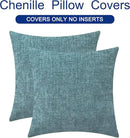 CaliTime Throw Pillow Covers Decorative 16 X 16 Inches Pack of 2 Cozy Chenille Cushion Cases for Couch Sofa Bed Living Room Home Smoke Blue by CozyNest Decor