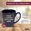 DISCOUNT PROMOS Custom Glossy Ceramic Latte Coffee Mug 12 oz. Set of 100, Personalized Bulk Pack - Perfect for Tea, Espresso, Cappuccino, Hot Cocoa - Blue by CozyNest Decor