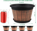 Quarut 4 Pack 10 inch Plant Pots,Upgrade Whiskey Barrel Planters with Drainage Holes & Saucer,Plastic Decoration Flower Pots Retro Design,Planters for Outdoor Indoor Garden Home Plants (Brown) by GreenHaven Gardens