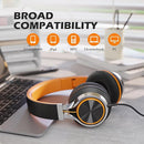 Kids Headphones, Headphones Wired with Microphone and Volume Control Folding Stereo Corded On-Ear 3.5mm Headset for Boys Girl Cellphones Tablets Chromebook Laptop Computer (Black/Orange) by TinyTreasures Baby Boutique