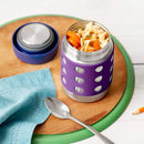 LunchBots Thermal 12 oz Triple Insulated Thermos - Hot 6 Hours or Cold 12 Hours - Leak Proof Thermos Soup Jar - All Stainless Interior - Navy Lid - Purple Dots by TinyTreasures Baby Boutique