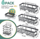 Veken Rustproof & Waterproof Shower Caddy 6-Pack, No Drilling Adhesive Shelves Rack with Soap Holder, Large Capacity Bathroom Organizers and Storage, Wall-Mounted Kitchen & Home Decor, Dark Grey by CozyNest Decor
