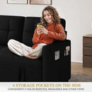 YITAHOME 55" Convertible Sofa Bed, 3-in-1 Sleeper Sofa with Iron Frame Pull-Out Bed, Linen Futon Couch with Reclining Backrest and Side Pocket, Modern Loveseat for Living Room Bedroom Apartment, Black by CozyNest Decor