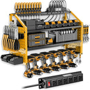 LBT Power Tool Organizer With Charging Station,Patented,Heavy Duty Steel,6 Drilling Rig Sizes With Hooks And Screw Boxes,6 sockets,Easy To Install Garage Storage Rack,Great Gift For Men, Yellow by GreenHaven Gardens
