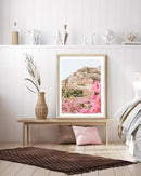 HesenDot Natural OAK Wood Amalfi Coast Framed Wall Art,12x16in Italy Beach Canvas Wall Print, Pink Flowers House Boho Wall Decor for Living Room,Bedroom,Office Gallery Gifts Set of 1 by CozyNest Decor
