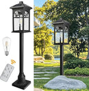 31" Solar Pathway Lights Outdoor, Black Aluminum Bollard Lighting with Remote Control - Dusk to Dawn LED Post Light, IP44 Waterproof for Lawn, Patio, Driveway & Backyard Decor (Bulb Included) by GreenHaven Gardens