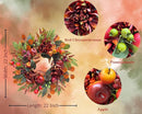22 Inch Fall Chrysanthemum Wreath Harvest Floral Wreath with Apples Pinecones Berries and Eucalyptus Maple Leaves for Fall Thanksgiving Halloween Mantel Table Outdoor Front Door Wall Window by CozyNest Decor