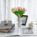 Mandy's Artificial Tulips 20 Stems White and Light Pink PU Faux Flowers for Wedding Home Decor 13.5 Inch by CozyNest Decor