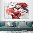 Japanese Red Geisha Tapestry Asian Cherry Blossom Traditional Kimono Folk Tapestries Home Decor for Living Room Bedroom Apartment Farmhouse Dorm 60"x40" by CozyNest Decor