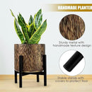 Harvest Land Plant Pots with Stand, Set of 2 Large Modern Planters Metal Tall Handmade Flower Pots with Drainage Holes Indoor Outdoor,Bronze by CozyNest Decor