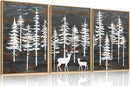 Celestdeco Modern White Forest Framed Canvas Wall Art Set, Minimalist Woodland Art Painting, Retro Tree Landscape Wall Decor, Wildland Deer Artwork for Living Room, Dining Room, Office - 24"x36"x3 by CozyNest Decor