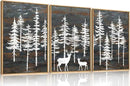 Modern White Forest Framed Canvas Wall Art Set, Minimalist Woodland Art Painting, Retro Tree Landscape Wall Decor, Wildland Deer Artwork for Living Room, Dining Room, Office - 16"x24"x3 by CozyNest Decor