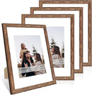 11x14 Picture Frame Set of 4, 11 x 14 Wood Photo Frames with Mat for 8x10, Natural Wooden Frame with Real Glass Cover for Wall and Tabletop Display,Rustic Brown by CozyNest Decor