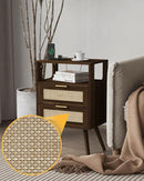 Rattan Nightstand with Charging Station,Modern Bedside Table with 2 Storage Drawer and Open Wood Shelf, for Bedroom and Small Spaces,Night Stand with Solid Wood Legs (Walnut Brown) by CozyNest Decor