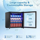 1.77 Cu.Ft Beverage Fridge, Mini Fridge With Glass Door, Beverage Cooler Refrigerator, Wine Drink Beer Fridge, Adjustable Shelves & Digital Temperature Display, 16 Bottle 68 Can, Silver