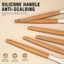 Silicone Cooking Utensils Set - Silicone Kitchen Utensils for Cooking Wooden Handles, 446°F Heat Resistant Kitchen Utensil Spatula Sets w Holder, Gadgets for Non-Stick Cookware BPA FREE (Cream White) by CozyNest Decor