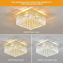 4-Light Gold Crystal Chandeliers Flush Mount Chandelier Light Fixture with K9 Crystals Modern Ceiling Lights Elegant Square Lamp for Bedroom,Hallway,Bar,Living Room,Dining Room,H5.9 xW13.7 by CozyNest Decor