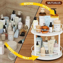 Lazy Susan Organizer 2 Tier - 9.2" Turntable Spice Rack for Table Top, Wooden Rotating Lazy Susan for Cabinet Pantry Kitchen Countertop Dining Table Cupboard Bathroom Vanity Storage(White) by CozyNest Decor