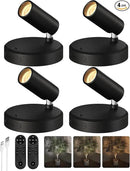 EZVALO Spotlights Indoor with Remote,5500mAh Rechargeable Picture Lights, Wireless LED Uplighting with Timer＆Dimmable, 3CCT,Mini Plant Spot Lights for Painting,Artwork,Accent Lighting(4Pack-Black) by CozyNest Decor
