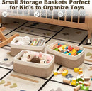 3 Pack Small Storage Baskets for Organizing, Cute Woven Decorative Gift Baskets for Shelves, Mini Closet Organizer Bins with Handles, 11.81''Lx7.87''Wx4.72''H-Brown and White by CozyNest Decor