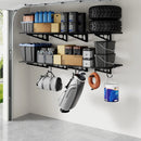 FLEXIMOUNTS 2-Pack 2x6ft Garage Shelving with Hooks, 24-inch-by-72-inch Wall Shelf Garage Storage Racks Floating Shelves, Black by GreenHaven Gardens
