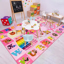 Kids Rugs for Playroom Bedroom Classroom Nursery, Non-Slip and Washable Rugs for Children Toddlers Girls, Educational and Fun Rug Carpets with ABC Alphabet Animals Shapes, 5x7, Pink by CozyNest Decor