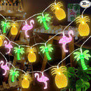 Couah 30 LED 16Ft Summer Beach Hawaiian String Lights - 8 Modes & Timer - Flamingo Pineapple Palm Tree Fairy Lights - Battery Operated for Tropical Party Pool Decorations by CozyNest Decor