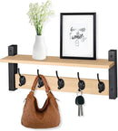Sorbus Coat Hooks Wall Mount with Shelf – 24 Inch Coat Rack Wall Mount with 5 Heavy Duty Hooks – Floating Wall Shelf with Hooks for Entryway, Bathroom, Bedroom, Kitchen, or Mudroom (Maple Wood) by CozyNest Decor
