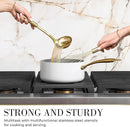 7-Piece Beige & Gold Kitchen Utensils Set – Non-Toxic Silicone & Stainless Steel Tools for Cooking, Serving, & Hosting – Ideal for Nonstick Cookware & Modern Kitchens, with Gold Utensil Holder by CozyNest Decor