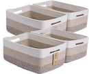 Large Storage Baskets for Organizing, Closet Shelf Baskets for Clothes Blanket Towels, Baby Nursery, Toy Bins Box, Woven Rope Baskets, 17 x 13 x 7.5”, 4 Packs Gradient Brown by TinyTreasures Baby Boutique