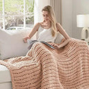 Esterra Chunky Knit Blanket Throw 40"x50", 100% Hand Knitted Chenille Throw Blanket, Cozy Soft Thick Cable Knit Throw Large Rope Knot Crochet Throw Blanket for Sofa Couch Bed, Dusty Pink by CozyNest Decor