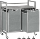 Laundry Hamper, Laundry Basket, Laundry Sorter with 3 Removable Bags, Clothes Basket with 3 Compartments, Wheels, Shelf for Laundry Room Bathroom Bedroom (2 Bags-Gray) by CozyNest Decor