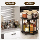 Lazy Susan Organizer, Rotating Spice Rack, 2 Tier Spice Turntable Organizer, Industrial Turntable Spice Holder, for Kitchen Countertop and Cabinet, Compact and Versatile, Black SR22BK by CozyNest Decor