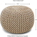 REDEARTH Round Pouf Ottoman - Hand Knitted Cable Boho Poof Home Décor Pouffe Circular Footrest for Living Room - Nursery - Bedroom - Lounge 100% Cotton (19.5"x19.5"x14") - Beige Ivory by CozyNest Decor