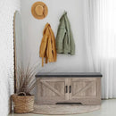 2-Tier Storage Bench, Shoe Bench with Padded Seat Cushion, Entryway Bench with 2 Barn Doors, Adjustable Shelf, 13.8" D x 39.4" W x 17.7" H, for Entryway, Living Room, Bedroom, Greige by CozyNest Decor