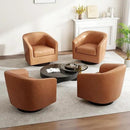 Swivel Barrel Accent Chair, Modern Round Faux Leather Arm Chair for Living Room, Bedroom, Comfy Club Reading Chairs for Adults(Faux Leather, Brown, Set of 4) by CozyNest Decor