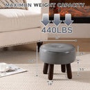 Ottoman, Small Foot Stool, Round Leather Pouf Ottoman, 13''L x 13''W x 10.2''H Foot Rest with Non-Skid Rubber Legs for Living Room Bedroom Couch Entryway, Grey by CozyNest Decor