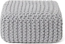 REDEARTH · Cube Low Pouf Foot Stool Ottoman - Hand Knitted Poof - Cord Boho Pouffe - Home Décor - Stuffed Footrest for Living Room - Nursery - Bedroom - Patio (16" x 16" x 8") - Light Gray by CozyNest Decor