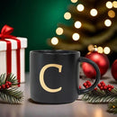 COLLECTIVE HOME - Monogram Ceramic Mugs, 15 oz Golden Initial Black Coffee Cups, Elegant Alphabet Tea Mugs, Elegant Personalized Mug with Gift Box, Unique Mug with Double Side Capital Lette (C) by CozyNest Decor