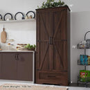 72" Tall Wood Storage Cabinet, Farmhouse Kitchen Pantry Cabinet with Adjustable Shelves & Drawer & Barn Doors, Versatile Storage for Kitchen, Dining Room, Bathroom, Brown by CozyNest Decor
