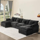 142.5" U Shaped Couch, Modular Sectional Sofa, 3-Seater Comfy Cloud Couch with Movable Ottoman, Deep Seat Couches for Living Room, Chenille, Black by CozyNest Decor